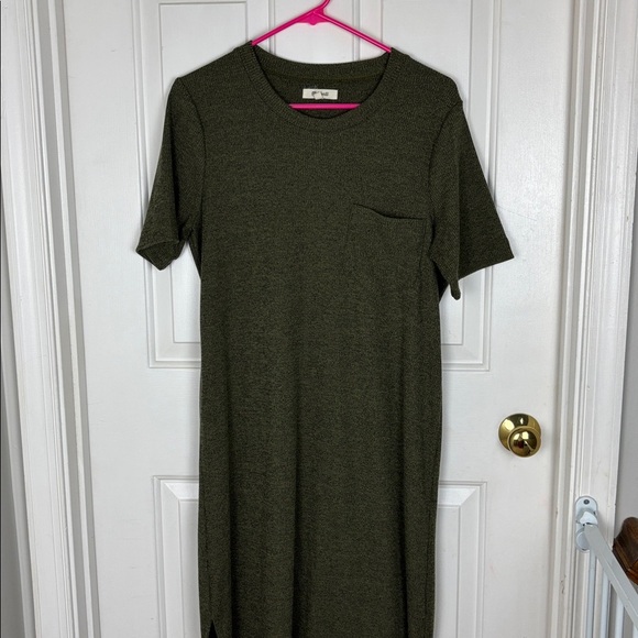 Madewell Olive Green Ribbed Pocket Midi Dress - Size M - Picture 3 of 9